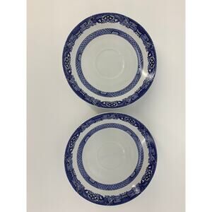 Vintage Set of 4 Royal Cuthbertson Blue Willow China Dishes Saucers 2 teacups